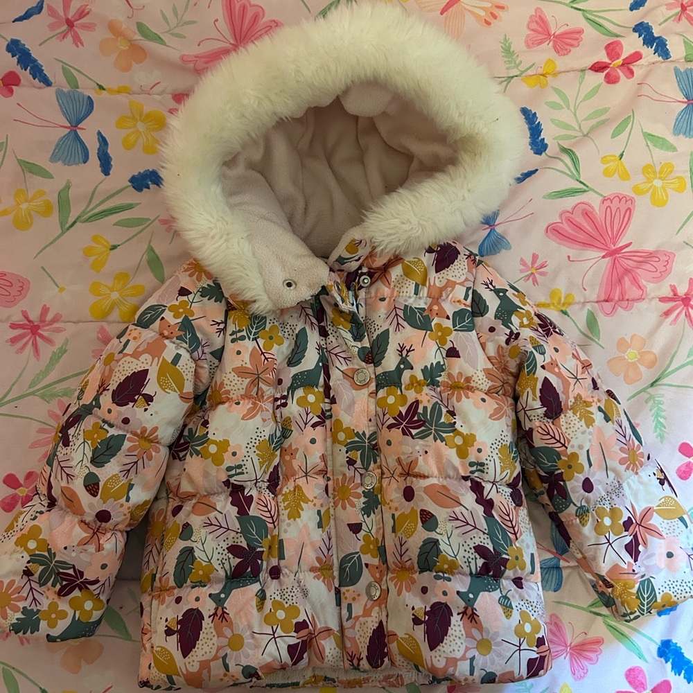 Carter's Floral Puffer Jacket with Faux Fur Hood